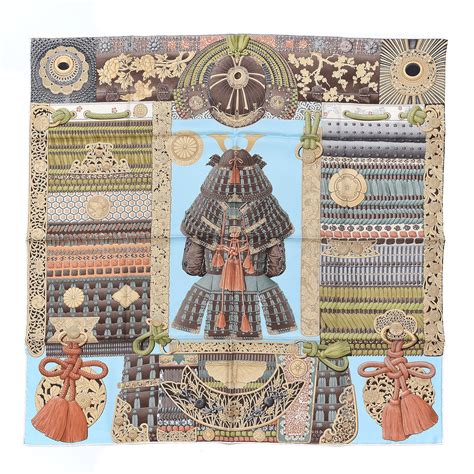 New Hermes 90cm silk scarf Carre Parures de Samourais blue 